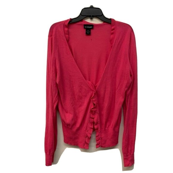 Lane Bryant Womens Pink Ruffle Front Button Down Cardigan Sweater - Picture 1 of 3